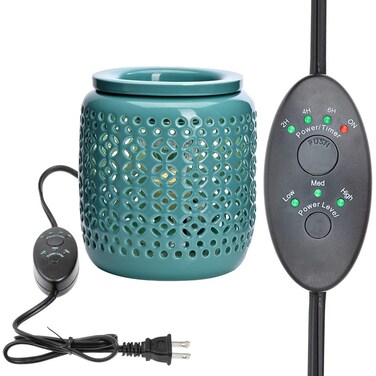 ASAWASA Ceramic Wax Melt Warmer with Timer,Candle Wax Warmer for Scented Wax &amp; Essential Oils,Ideal Gift for Home Office Kitchen(Cyan Copper Coin Pattern)