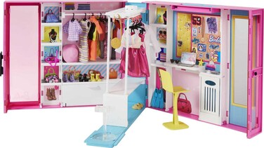 Barbie Dream Closet Playset with 30+ Clothes &amp; Accessories for Barbie Fashion Dolls Including 5 Outfits, Plus Mirror, Desk &amp; Rotating Rack