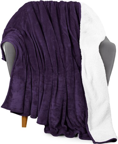 Utopia Bedding Sherpa Blanket Throw Size (Plum, 50x60 Inches) - Soft Lightweight Plush Fleece Reversible Blanket for Bed, Sofa, Couch, Camping and Travel