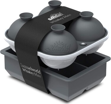 Samuelworld Large Silicone Premium Ice Trays, 2-Pack Combo, 2 Inches Big Cubes &amp; 2.5 Inches Sphere Ice Molds - BPA Free, Craft Ice Maker for Gifting, Whiskey, Cocktails, Easy Release - Gray