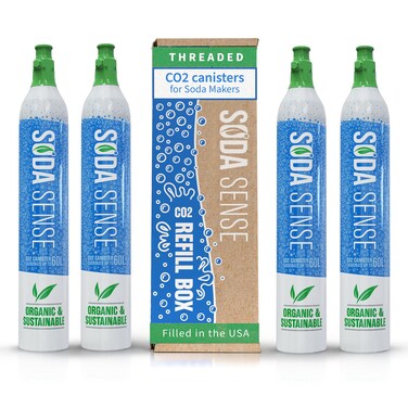 Soda Sense 60L Threaded Full Refillable CO2 Canister 4 Pack, Compatible w/All Threaded 'Screw-In' Soda Makers Including SodaStream [Excludes ART, TERRA ENSO &amp; DUO]