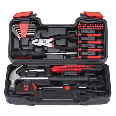 39-Piece Household Tools Kit - Small Basic Home Tool Set with Plastic Toolbox - Great for College Students, Household Use &amp; More