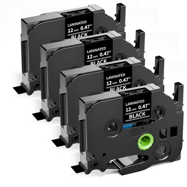 Greateam TZe-335 Label Maker Tape White on Black Replacement for Brother TZe Tape 12mm 0.47 Laminated Black Compatible with Brother P-Touch PT-D220 PT-D210 PT-H110 Label Maker, 4-Pack