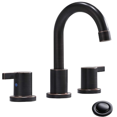 Phiestina 8 Inch 2 Handles 3 Hole Widespread Bathroom Faucet with Valve and Metal Pop-Up Drain, Oil Rubbed Bronze, WF015-1-ORB