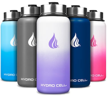 HYDRO CELL Stainless Steel Insulated Water Bottle with Straw - For Cold &amp; Hot Drinks - Metal Vacuum Flask with Screw Cap and Modern Leakproof Sport Thermos for Kids &amp; Adults (Lavender/White 32oz)