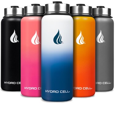 HYDRO CELL Stainless Steel Insulated Water Bottle with Straw - For Cold &amp; Hot Drinks - Metal Vacuum Flask with Screw Cap and Modern Leakproof Sport Thermos for Kids &amp; Adults (Navy/White 40oz)