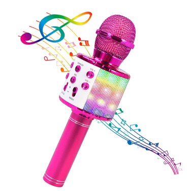 4 in 1 Karaoke Wireless Microphone with LED Lights, Portable Microphone for Kids, Great Gifts Toys for Kids, Girls, Boys and Adults (Purple)