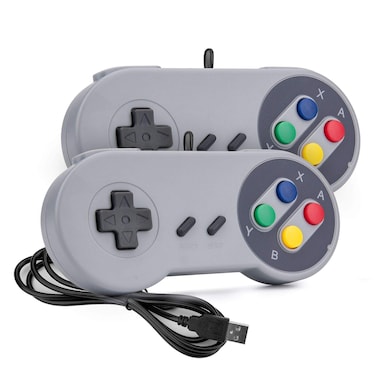 Rii Game Controller, SNES Retro USB Controller for Retro Gaming, Super Classic Gamepad Joystick for PC, Raspberry Pi, Windows,Mac,Liunx, Android GP100 (Grey, 2 Pack)