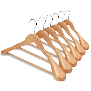 HOUSE DAY Wide Shoulder Wooden Hangers, Suit Hangers with Non Slip Pants Bar, Smooth Finish 360&deg; Swivel Hook High-Grade Solid Wood Coat Hangers for Dress, Jacket, Heavy Clothes Hanger 6 Pack (Natural)