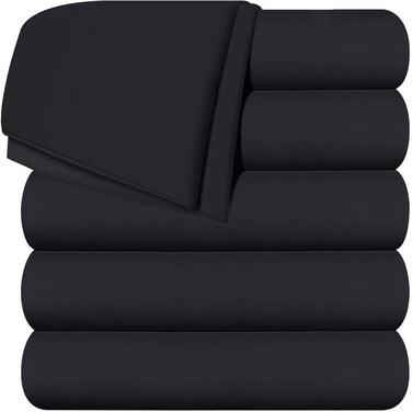 Utopia Bedding Flat Sheets - Pack of 6 - Soft Brushed Microfiber Fabric - Shrinkage &amp; Fade Resistant Top Sheets - Easy Care (Queen, Black)