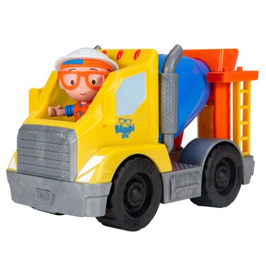 Blippi Cement Truck - Mini Vehicle with Freewheeling Features Including 2&rdquo; Character Toy Figure Construction Worker - Imaginative Play for Toddlers and Young Kids