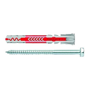 fischer DUOPOWER 10 x 80 S Universal Plugs with Screw for Attaching Cabinets, Wall Shelves in Concrete, Masonry, Panel Building Materials and much more Pack of 10-Item No. 538247, Grey/Red, 10 St&uuml;ck