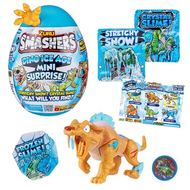 Smashers Dino Ice Age Sabre Tooth Tiger by ZURU Mini Surprise Egg with Many Surprises! - Slime, Dinosaur, Collectibles, Toys for Boys and Kids (Sabre Tooth Tiger)