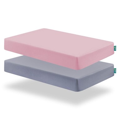 Biloban Crib Sheets Girl Fitted, 2 Pack Crib Sheet Fits for Standard Crib Mattress, Neutral Toddler Bed Sheets for Baby Boys, Grey &amp; Pink, 52&rdquo;X 28&rdquo;