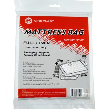 K KINGPLAST Mattress Bags for Moving and Storage, Twin/Full Size 54-Inch by 87-Inch Clear,1Pack, Disposable Plastic Mattress Cover
