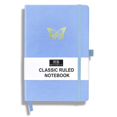 RICCO BELLO Lined Journal Notebook with Pen Holder, Faux Leather Hardcover, College Ruled, for Work, Notes   96 Sheets /192 Lined Pages, 5.7 x 8.4-Inches (Butterfly)