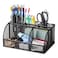 Deli 7-Compartment Black Mesh Desk Organizer with Pen Holder, Office Desktop Organizer, Metal Stationary Caddy