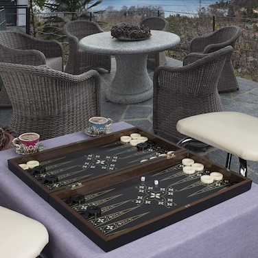 LaModaHome Star Antique Turkish Backgammon Set, Elite Vinyl Wooden Poliester Verbena Design, Board Game Tavla, Mother of Pearl, Magnetic Closing Mechanism, Unscratchable Adults Kids, Caf&eacute;