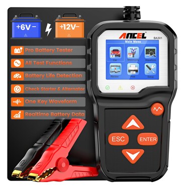 ANCEL BA301 6V 12V Car Battery Tester, 100-2000 CCA Automotive Load Tester Alternator Tester Auto Digital Battery Analyzer Cranking and Charging System Test Tool for Motorcycle Car Boat Truck SUV ATV