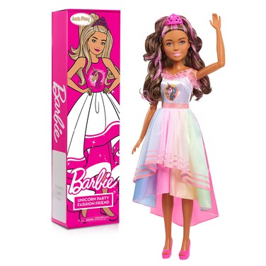 Barbie 28-inch Best Fashion Friend Unicorn Party Doll and Accessories, Brown and Pink Hair, Kids Toys for Ages 3 Up, Amazon Exclusive by Just Play