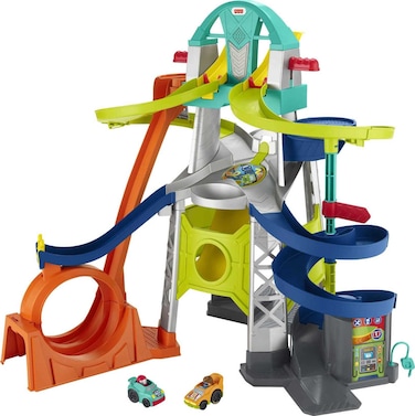 Fisher-Price Little People Toddler Toy Launch &amp; Loop Raceway Race Track with Lights Sounds &amp; 2 Cars for Pretend Play Ages 18+ Months​ (Amazon Exclusive)