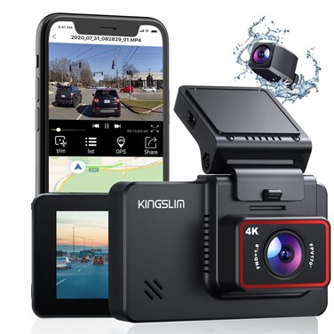 Kingslim D4 Dual Dash Cam with Built-in WiFi GPS, Front 4K/2.5K Rear 1080P for Cars , 3&quot; IPS Touchscreen 170&deg; FOV Dashboard Camera with Sony Starvis Sensor, Support 256GB Max
