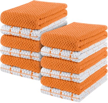Utopia Kitchen Towels 12 Pack, 15 by 25 Inches, 100% Ring Spun Cotton Super Soft and Absorbent Linen Dish, Tea and Bar Towels Set, Orange