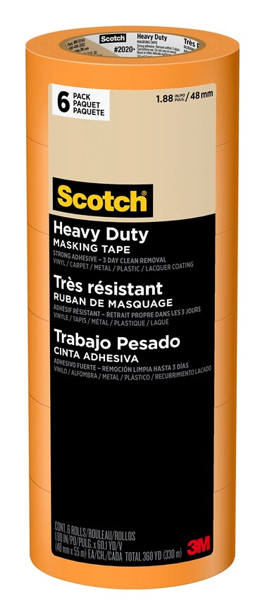 Scotch Heavy Duty Painter's Tape, 6 Rolls, 1.88 in x 60.1 yd, for Use On Vinyl, Carpet, Metal, &amp; Plastic, Indoor &amp; Outdoor Masking Tape, Bonds Aggressively, 3-Day Clean Removal (2020+-48EP6)