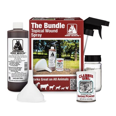 Topical Wound Spray Kit - 16oz Refill Bottle w/Baking Powder, Funnel, Spray Trigger &amp; Shaker - Pet First Aid Kit for Dogs &ndash; Equine First Aid Kit for Horses &ndash; Antiseptic Spray &ndash; Horse First Aid Kit