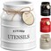 Barnyard Designs Ceramic Farmhouse Utensil Holder for Kitchen Counter, Large Rustic Utensil Crock, Countertop Cooking Tool Spatula Organizer, 6.75&rdquo; (White)