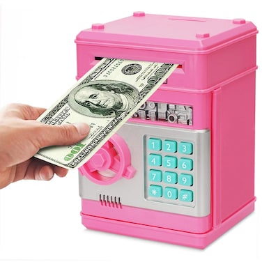 Electronic Piggy Bank, Mini ATM Password Money Bank Cash Coins Saving Box for Kids, Cartoon Safe Bank Box Perfect Toy Gifts for Boys Girls (Pink)