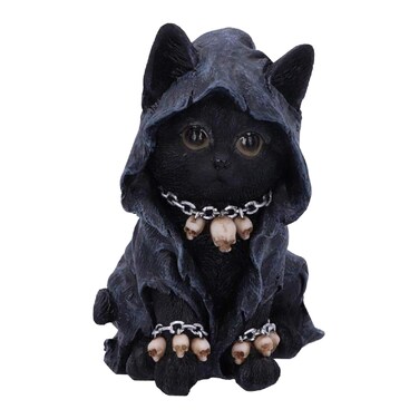 Nemesis Now Grim Reaper Cat Figurine, Hand-Painted Black Kitten with Olive Eyes and Skull Charms, Gothic Collectible Decor, 16cm
