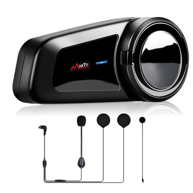 QSPORTPEAK Motorcycle Helmet Bluetooth Intercom Kit, M2 1000M 5.0 Bluetooth Motorcycle Helmet Communication Systems Up to 6 Riders with Noise Cancellation, FM, Hands-Free, Waterproof (1 Pack)