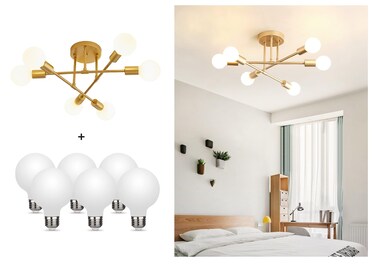 Modern Sputnik Chandelier, 6-Light Ceiling Light, 6 LED Light Bulbs Included for Bedroom,Dining Room,Kitchen,Office (Gold)
