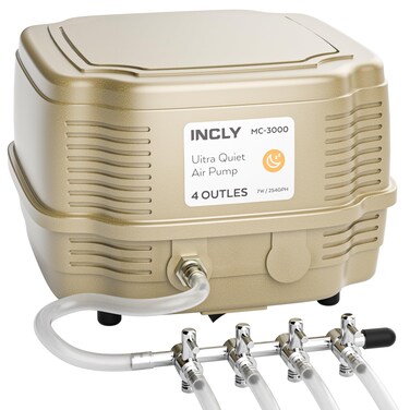 INCLY 7W Aquarium Air Pump 245 Gallon with 4 Adjustable Filter Outlet, Commercial &amp; Quiet Water Hydroponics Oxygen Bubbler for Fish Tank Pond Air Stone