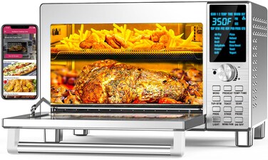 Nuwave Bravo Convection Toaster Ovens Air Fryer Combo with 30QT Large Capacity For A Whole Chicken and 13" Pizza. Multi-Layer Cooking, Probe Feature, 100+ Presets One-Touch Smart Control Countertop