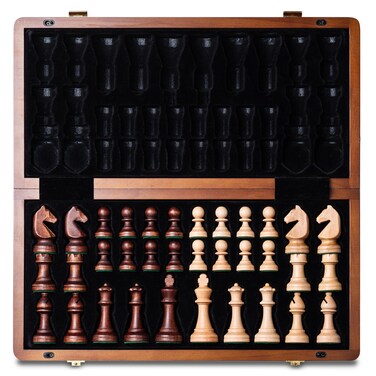 A&amp;A 15" Magnetic Wooden Chess Set, Folding Chess Board, 3" King Height Knight Staunton Chess Pieces with 2 Extra Queen, Portable Travel Chess Set, Chess Game Sets for Adults