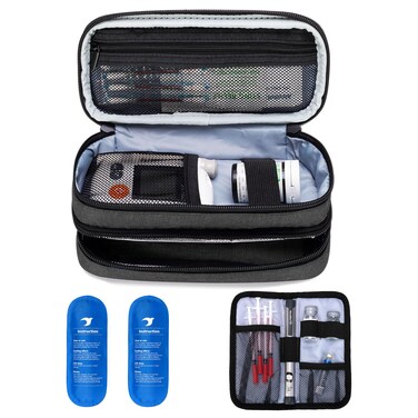 Yarwo Insulin Cooler Travel Case, Double-Layer Diabetic Travel Case with 2 Ice Packs, Diabetic Supplies Organizer for Insulin Pens, Blood Glucose Monitors or Other Diabetes Care Accessories, Black
