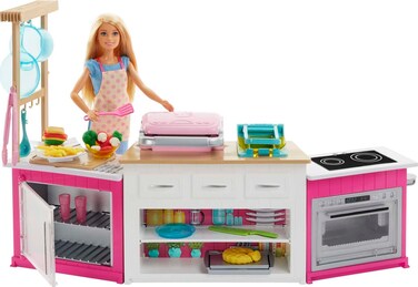Barbie Careers Playset, Ultimate Kitchen Set with Blonde Chef Fashion Doll, Food Molds, 5 Dough Colors &amp; 20+ Accessories, Lights &amp; Sounds (Amazon Exclusive)