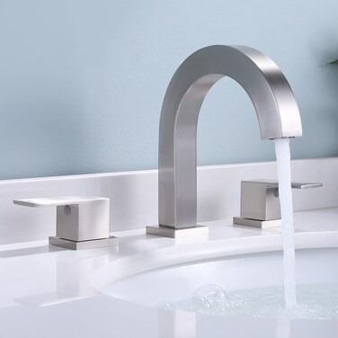 KES 3 Hole Bathroom Faucet Brushed Nickel Widespread Bathroom Faucet 8 Inches cUPC Certified Brass Bathroom Sink Faucet with Supply Hoses, L4318LF-BN