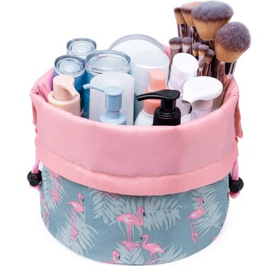 Barrel Drawstring Makeup Bag Travel Cosmetic Bag Large Toiletry Organizer Waterproof for Women (Large, Elephant)
