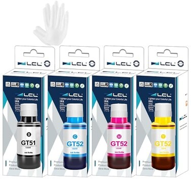LCL Compatible Ink Bottle Replacement for GT51 GT52 GT5810 5820 5811 5821 5822 118 310 311 315 318 319 410 411 415 416 418 419 (4-Pack Black Cyan Magenta Yellow)