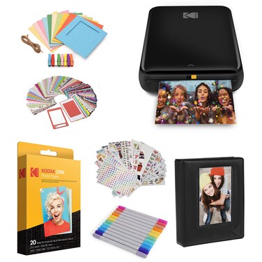 Kodak Step Printer, Wireless Mobile Photo Printer Zero Ink Technology &amp; Kodak App for iOS &amp; Android (Black) Gift, Starter Bundle