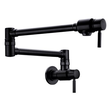 BAGNOLUX Pot Filler Faucet, Wall Mount Pot Filler Commercial Kitchen Faucet Cold Water Only Double Lever Handle with Dual Joint Swing Arm Brass Stove Faucet, Matte Black, 23.4''