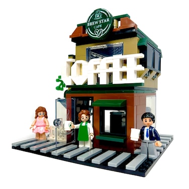 General Jim's Modular City Building Blocks Coffee Shop Set &ndash; 283 Pieces   2-Story Caf&eacute; Playset   Compatible with Major Brick Brands   Coffeemaker, Restaurant Seating, Menu Board &amp; Walk-Up Window