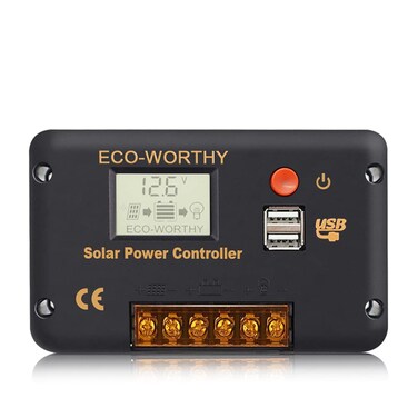ECO-WORTHY 30A Solar Charger Controller Solar Panel Battery Intelligent Regulator with Dual USB Port Auto 12/24V PWM Positive Ground for Lithium，Lead-Acid,Gel Battery