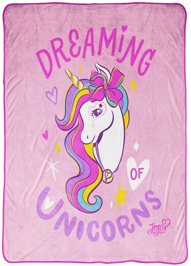 Nickelodeon JoJo Siwa Dreaming Unicorn Blanket - Measures 62 x 90 inches, Kids Bedding - Fade Resistant Super Soft Fleece (Official Nickelodeon Product)