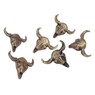 Buffalo Skull Design Cabinet/Wardrobe Knobs (Antique Brass, Pack of 6)