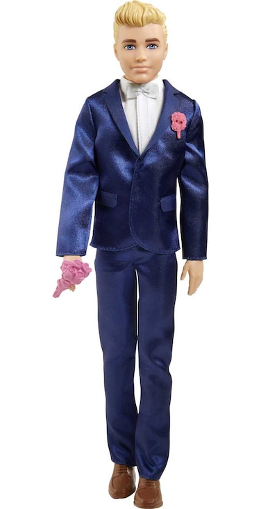 Barbie Ken Fashion Doll, Blonde Groom Bridal Set with Satiny Blue Suit &amp; 5 Accessories Including Bouquet &amp; Wedding Cake