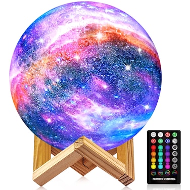 Moon Lamp, Galaxy Night Light, 16 Colors Large galaxy light 3D printing Moon Night Light with Stand/Remote Control/Touch/USB Rechargeable, Moon Light for Kids Baby friend family gifts (9.6 inch)
